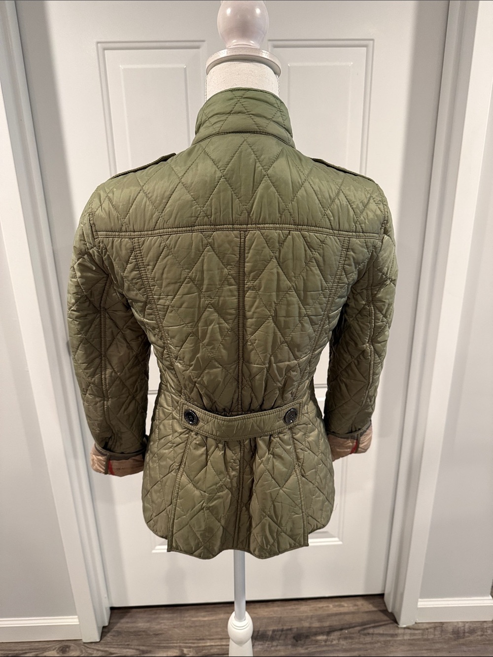 Burberry Brit Olive Green Quilted Jacket Nova Check Lining Women’s Size S - Picture 4 of 16